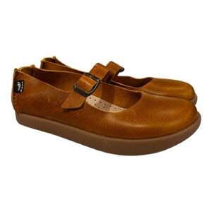 Yogi Tan Leather Mary Jane Flats with Buckle Strap